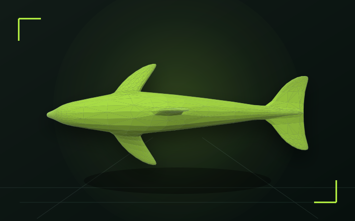 Ocean Dolphin shown as a collapsed sliced puzzle