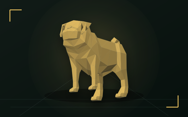 Pocket Pug shown as a collapsed sliced puzzle